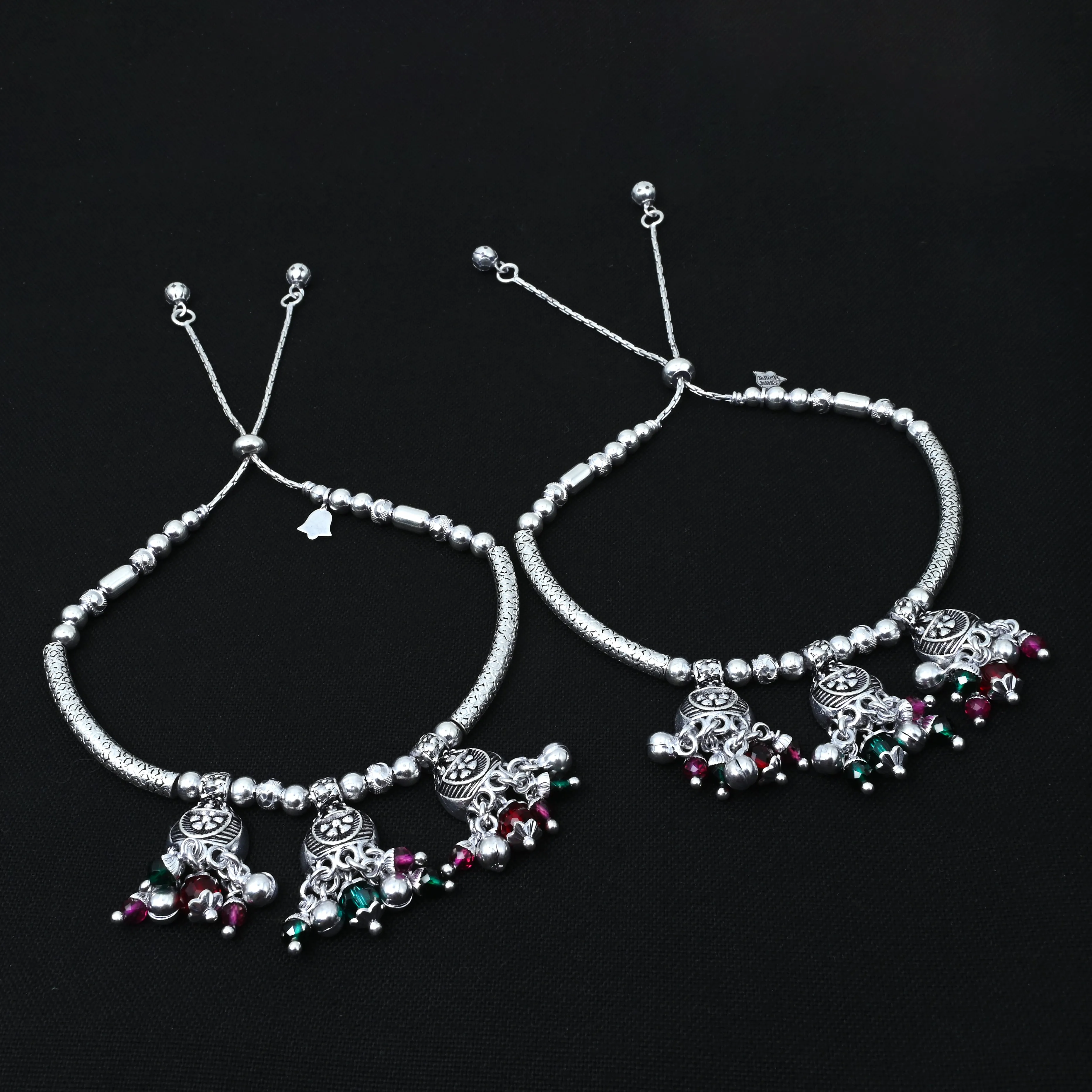 Silver Anklet with Three Traditional Jhumka Ghungroo Details