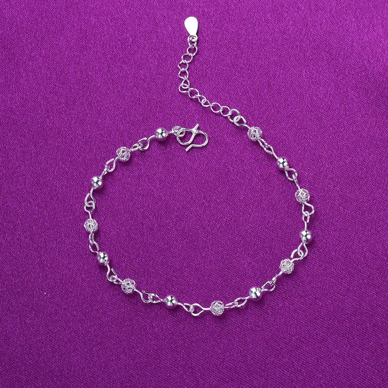 Silver Anklets 925 Fashion Silver Jewelry Hollow Beads Anklet for Women Girls Friend Foot Barefoot Leg Jewelry