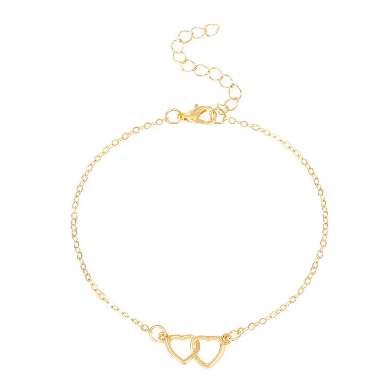 Silver Color Double Heart Anklet for Women Bling Hollow Out Love Foot Ankle Leg Bracelet Chain Jewelry