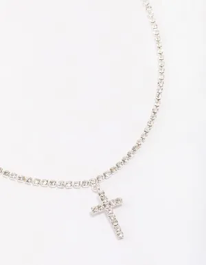 Silver Cup Chain Chain Cross Pendant Necklace