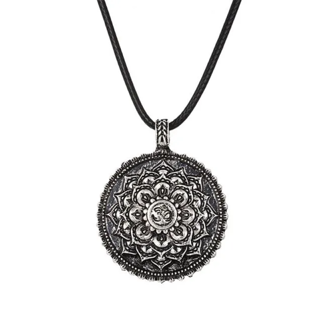 Silver Eye Wolf/ Mandala Pendant Necklace