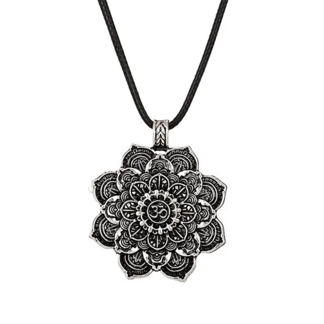 Silver Eye Wolf/ Mandala Pendant Necklace