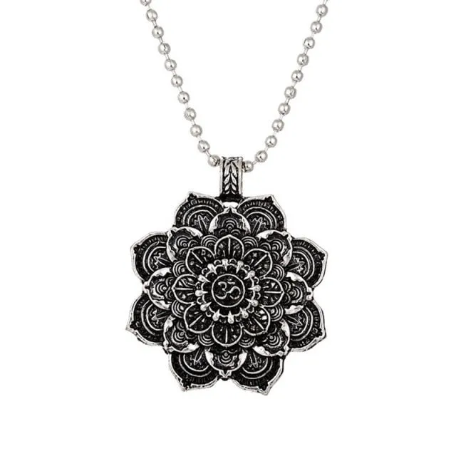 Silver Eye Wolf/ Mandala Pendant Necklace