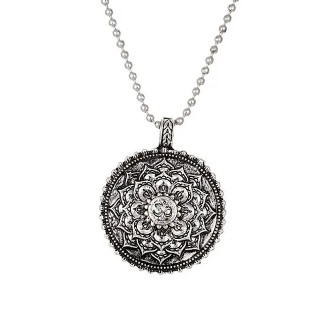 Silver Eye Wolf/ Mandala Pendant Necklace