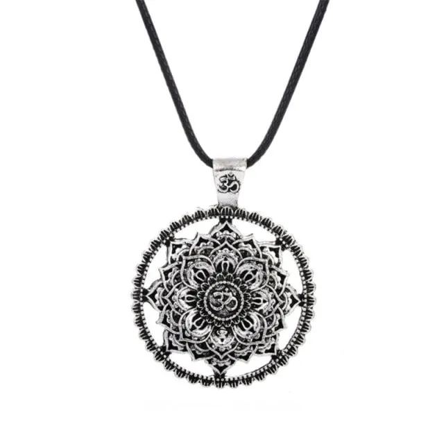 Silver Eye Wolf/ Mandala Pendant Necklace