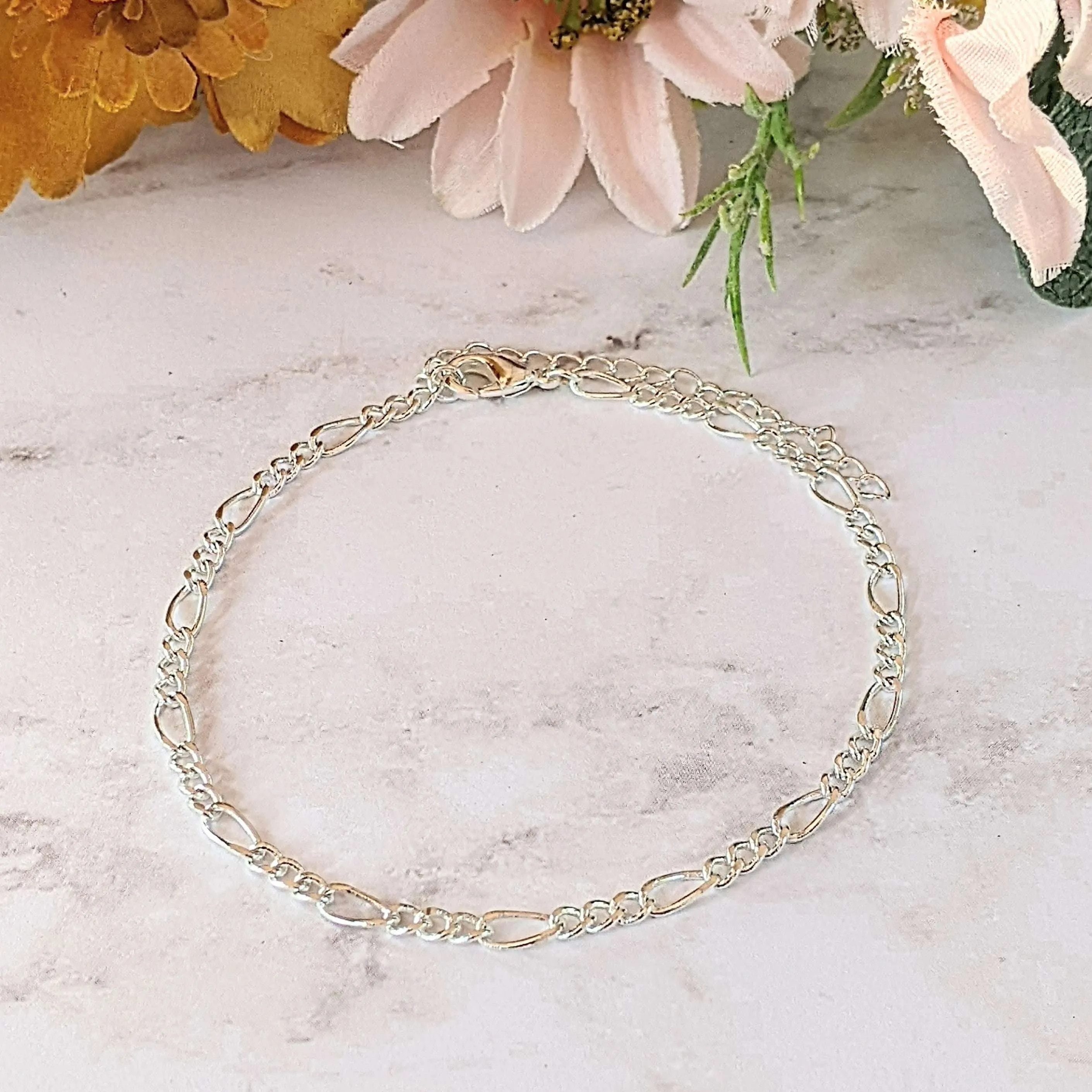 Silver Figaro Chain Anklet