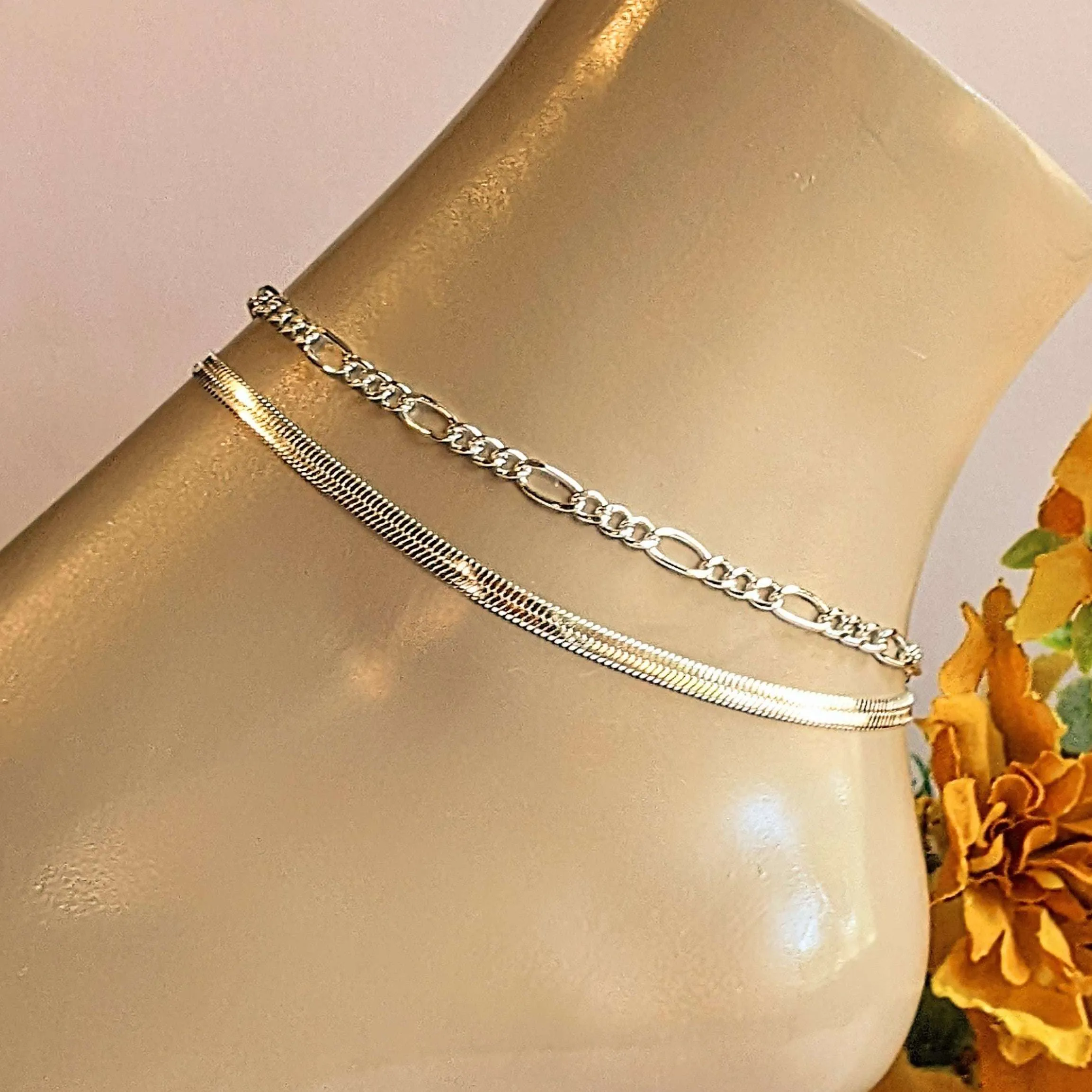 Silver Figaro Chain Anklet