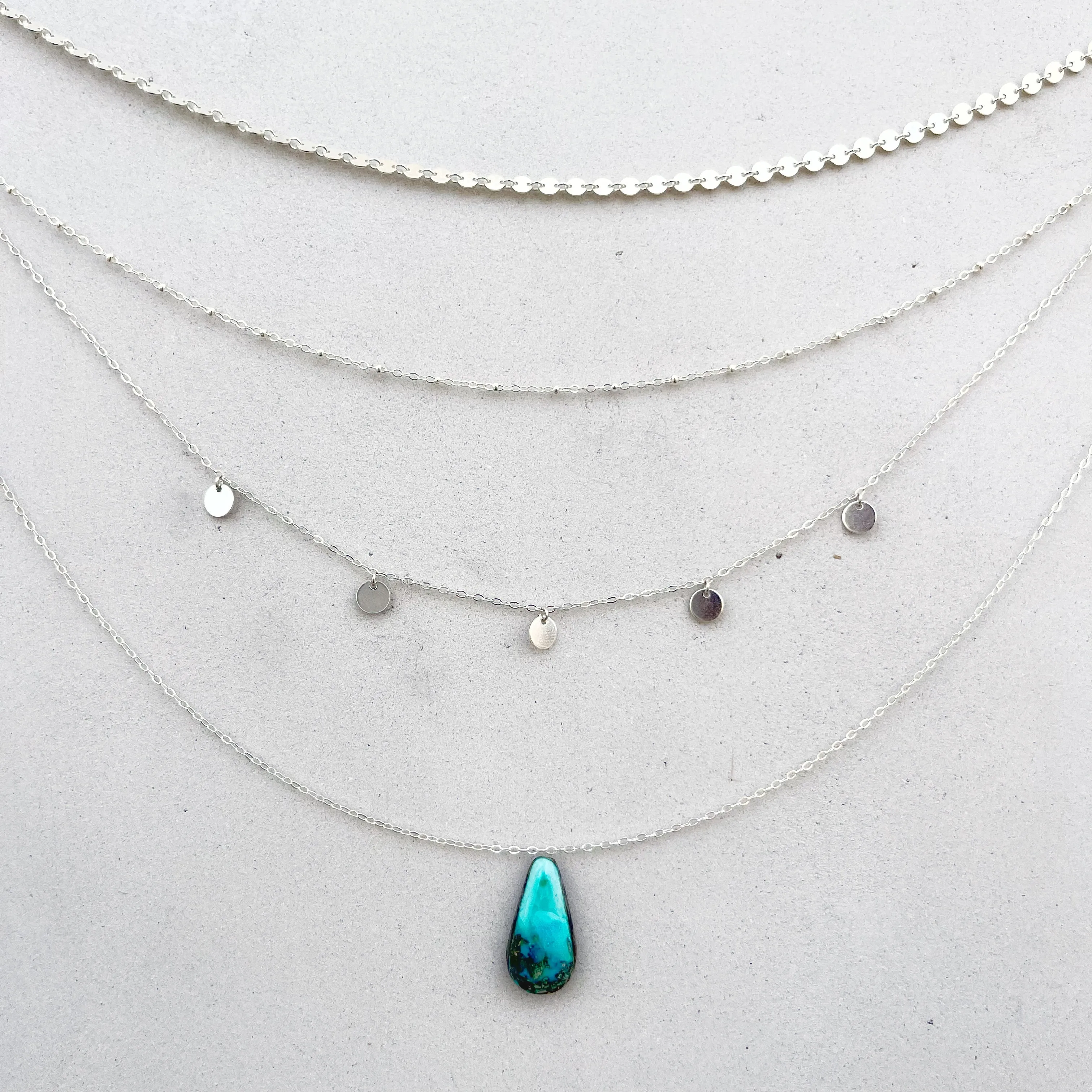 Silver layered necklace set with VERY RARE turquoise