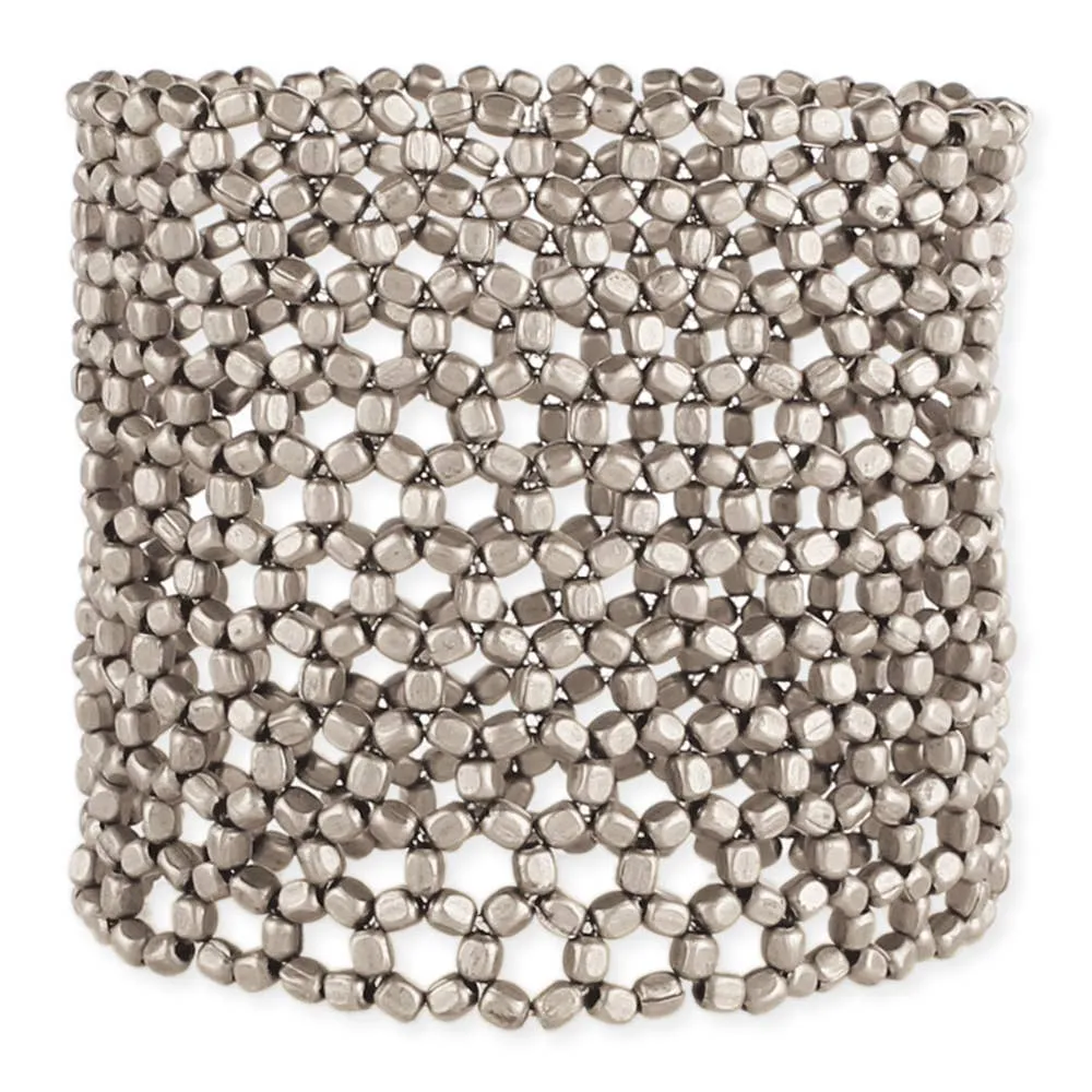 Silver Open Weave Wide Stretch Bracelet