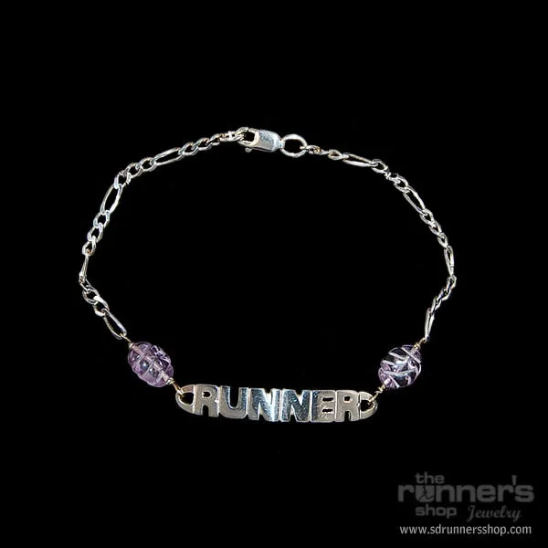 Silver "Runner" w/ Etched Amethyst and Silver Chain Anklet