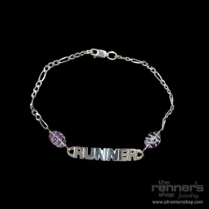 Silver "Runner" w/ Etched Amethyst and Silver Chain Anklet