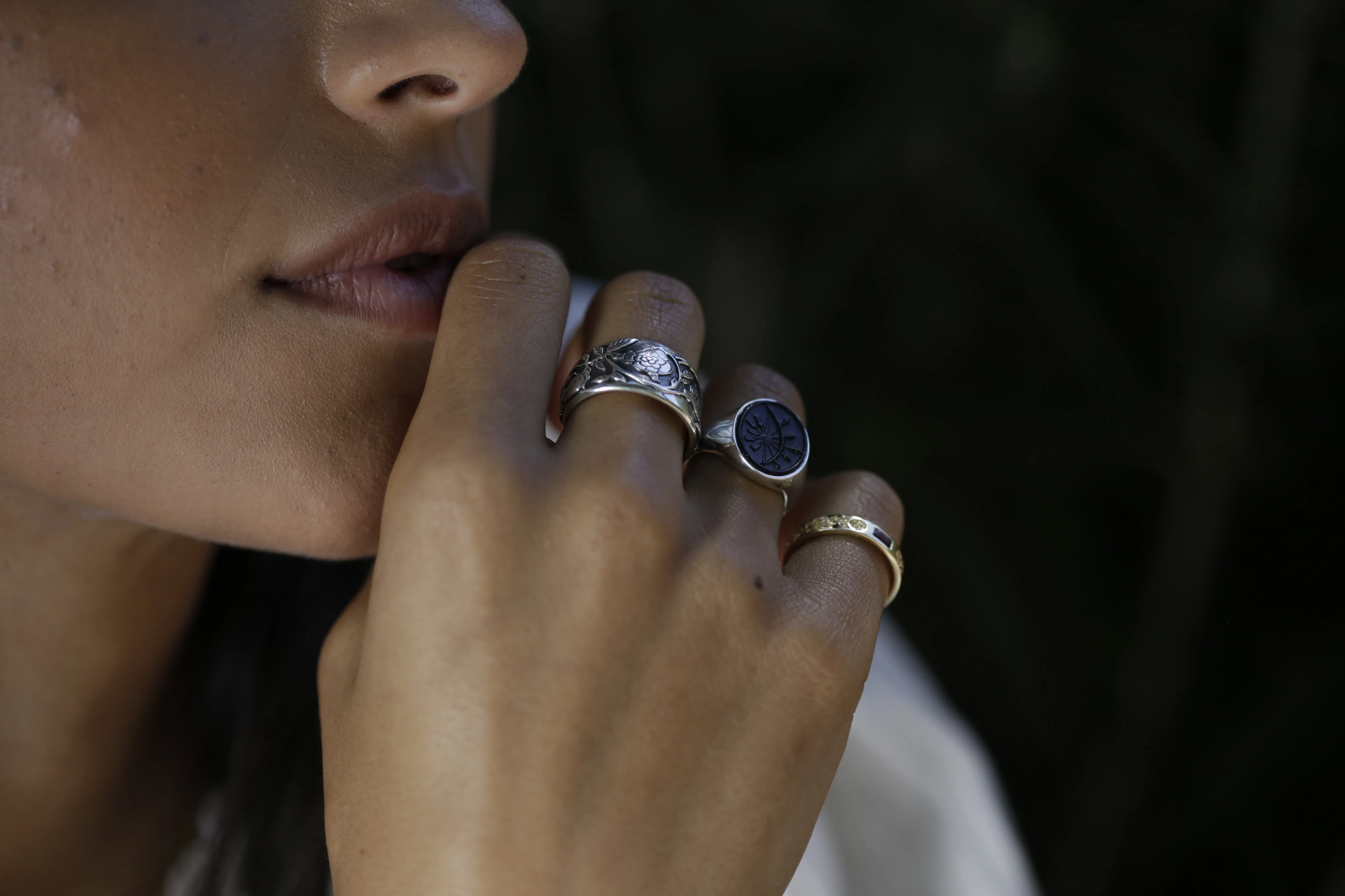 Silver Rose Vine Wide Band