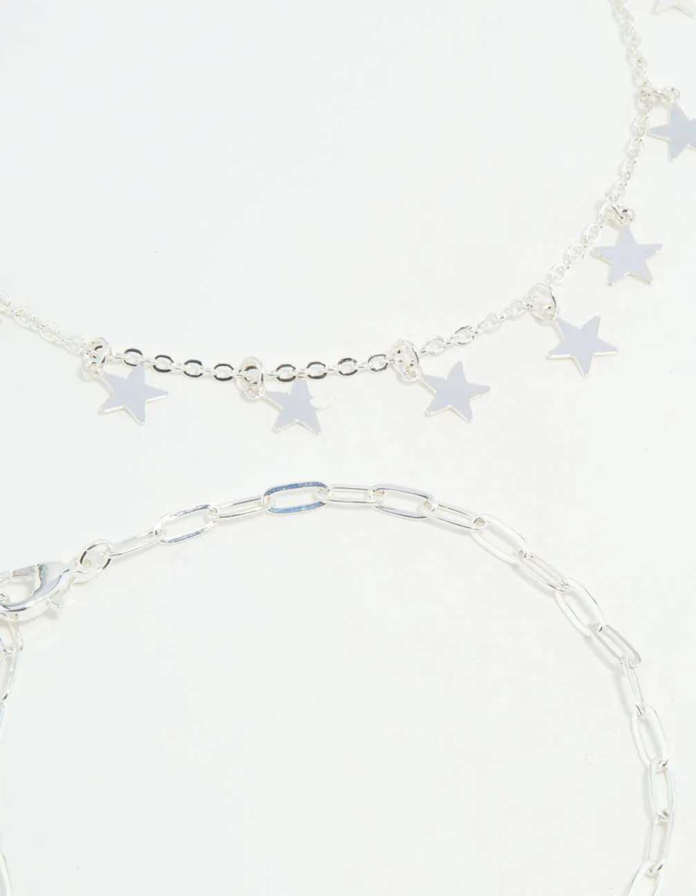 Silver Star & Chain Anklets 3-Pack