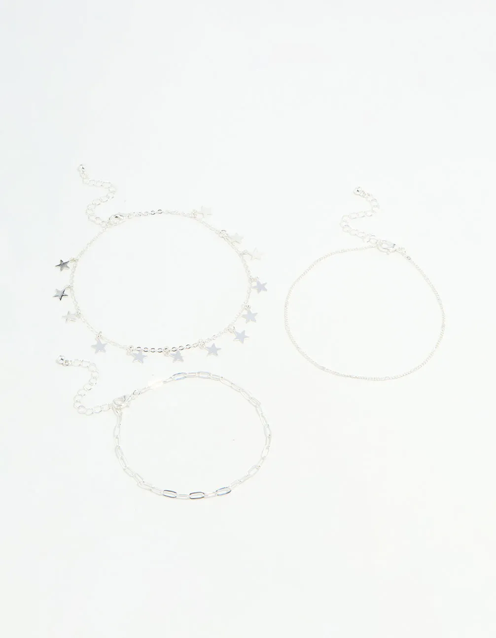 Silver Star & Chain Anklets 3-Pack