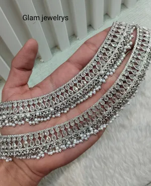 Silver white Anklets Jhanjar Payal Indian Jewellery Prince Set