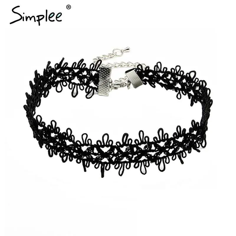 Simplee Sexy hollow out lace black choker necklace Short punk vintage necklace with chain Chic daisy flower necklace