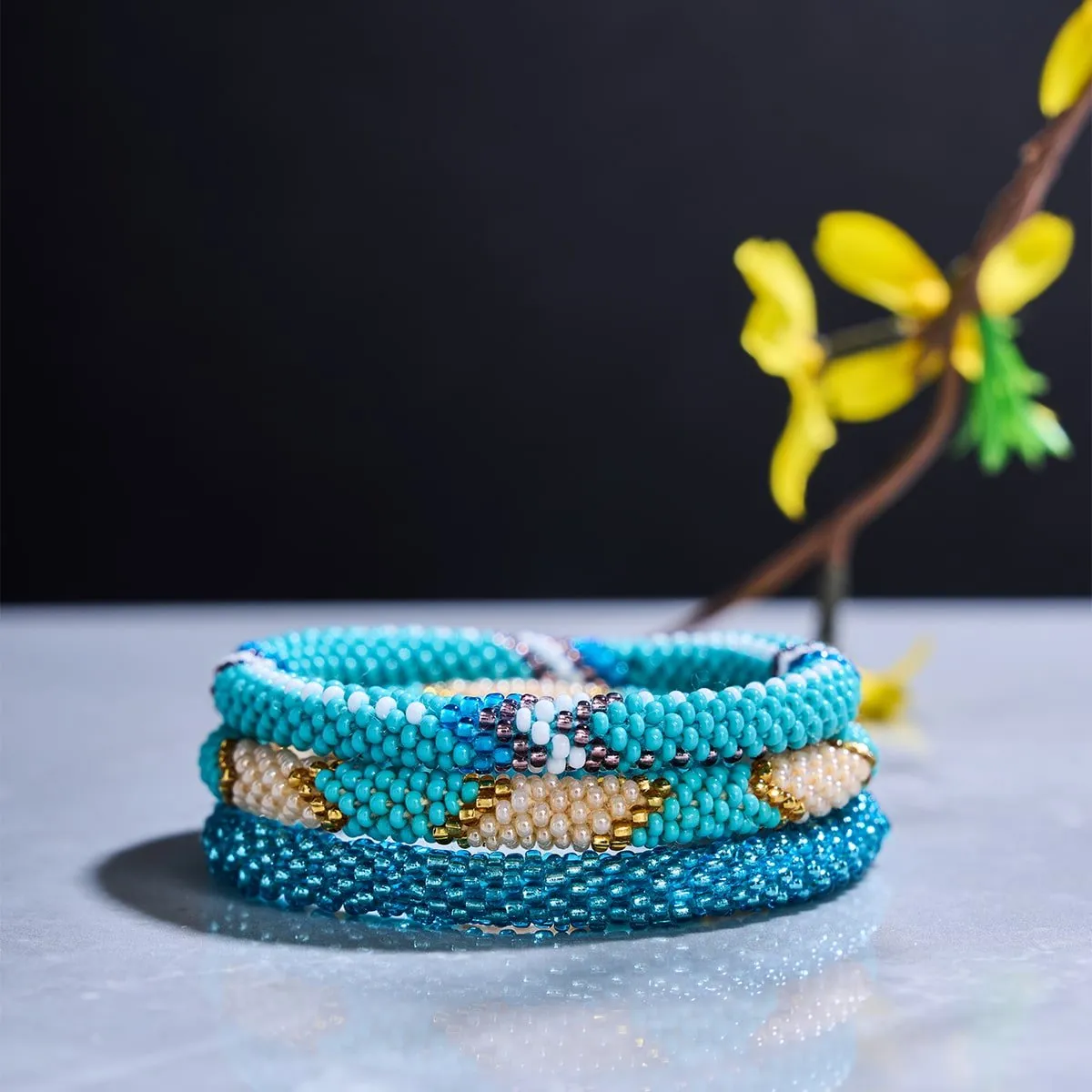 Sky Blue Diamond | Himalayan Glass Bead Bracelet