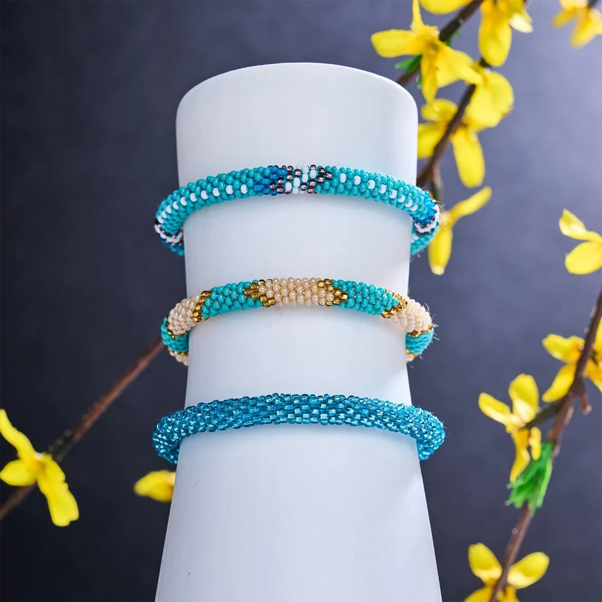 Sky Blue Diamond | Himalayan Glass Bead Bracelet
