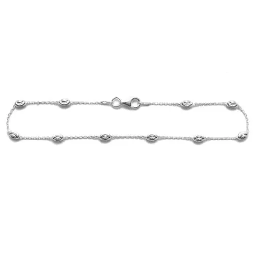 Sleek Sterling Silver Oval Rolo Link Anklet w/Laser Cut Rice Beads. Available in 3 Lengths