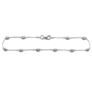 Sleek Sterling Silver Oval Rolo Link Anklet w/Laser Cut Rice Beads. Available in 3 Lengths