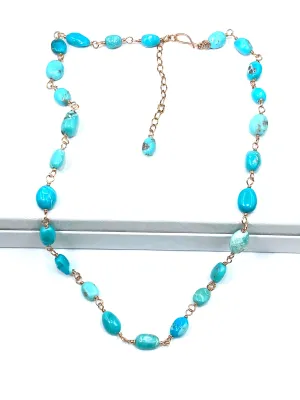 Sleeping Beauty Turquoise Necklace Rose Gold Rosary Style Wire Wrapped
