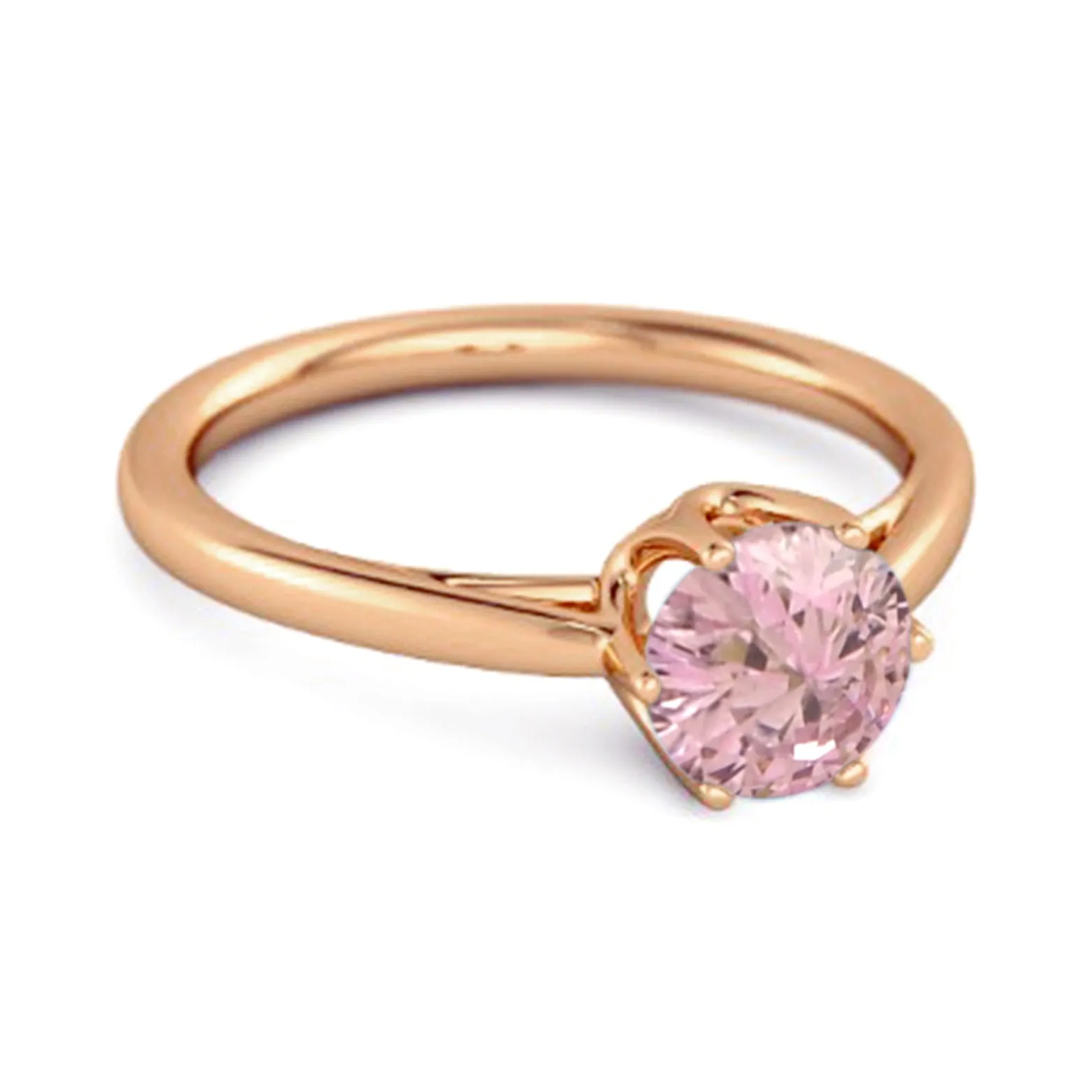 Solid 925 Sterling Silver Pink Zirconia 6-Prong Set Solitaire Ring