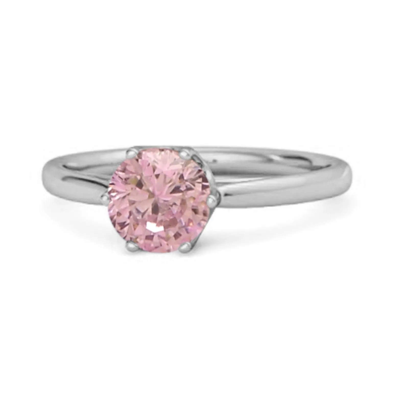 Solid 925 Sterling Silver Pink Zirconia 6-Prong Set Solitaire Ring