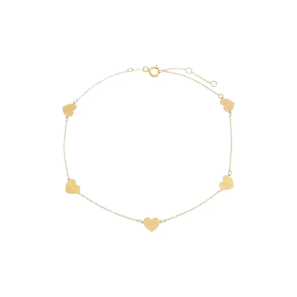 Solid Multi Heart Anklet 14K