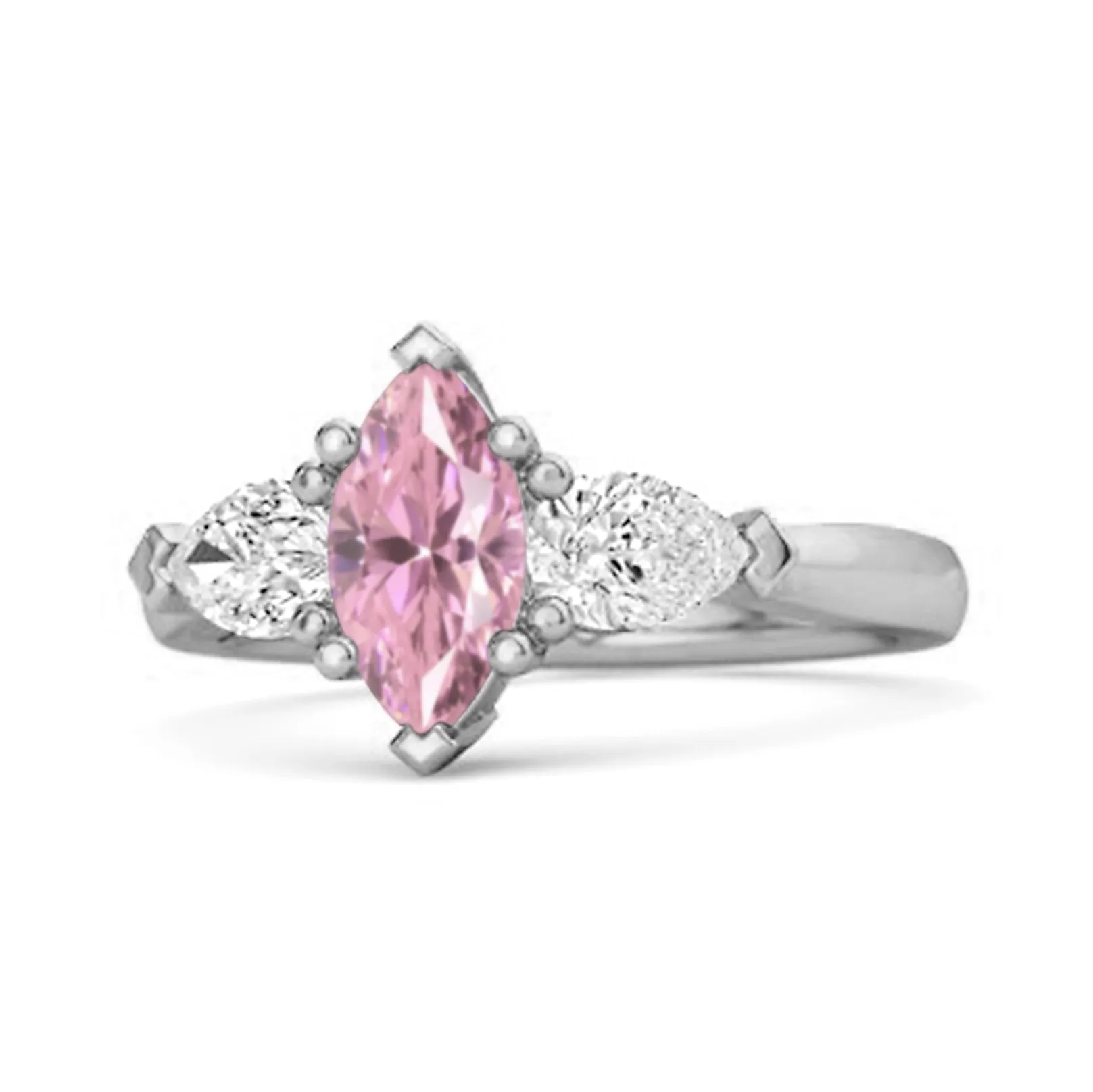 Solitaire 0.25 Ctw Marquise Cut Pink Zirconia 925 Sterling Silver Ring