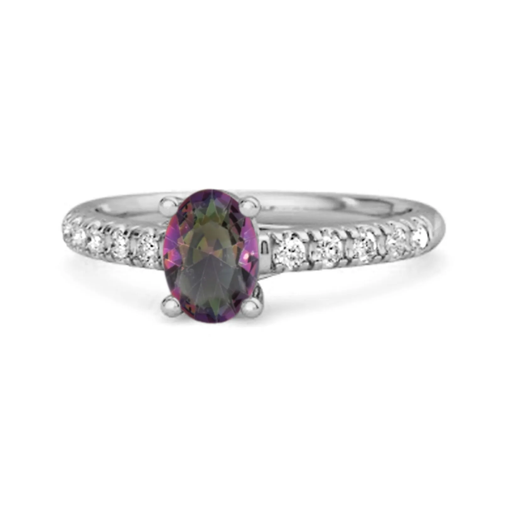 Solitaire Mystic Topaz 925 Sterling Silver Floating Halo Bridal Ring