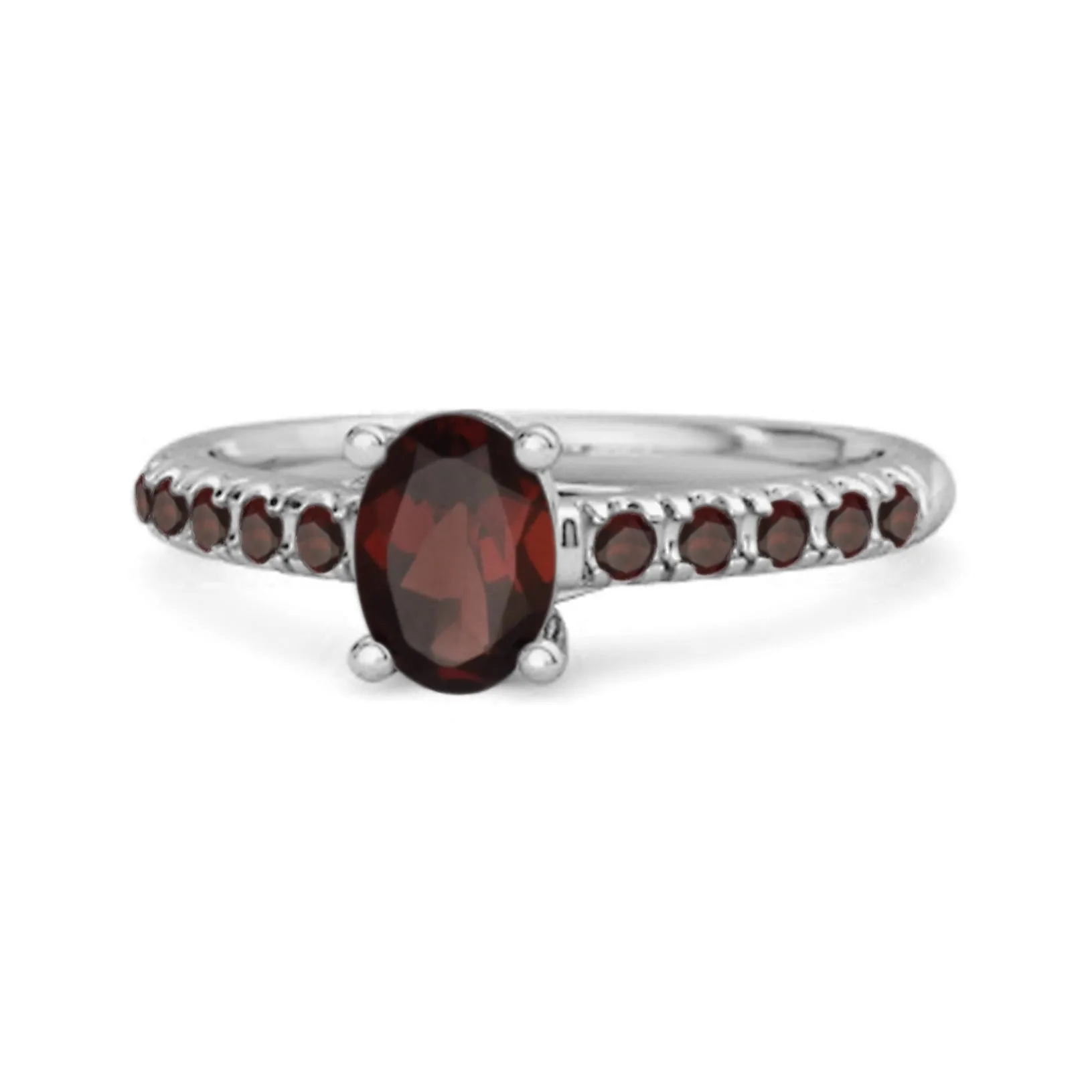 Solitaire Oval Garnet 925 Sterling Silver Floating Halo Ring
