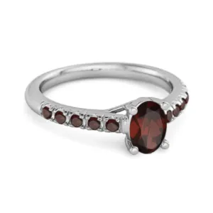 Solitaire Oval Garnet 925 Sterling Silver Floating Halo Ring