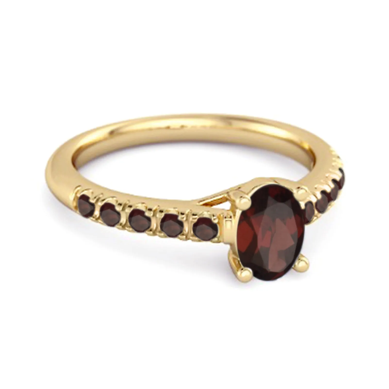 Solitaire Oval Garnet 925 Sterling Silver Floating Halo Ring