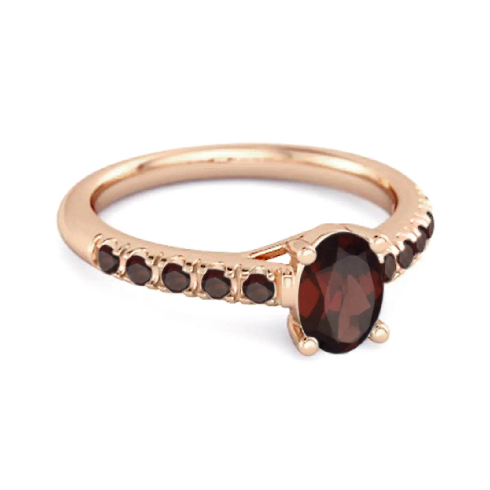 Solitaire Oval Garnet 925 Sterling Silver Floating Halo Ring