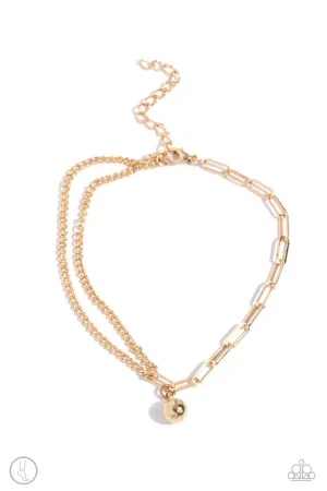 Solo Sojourn - Gold - Chain with Bead Paparazzi Anklet