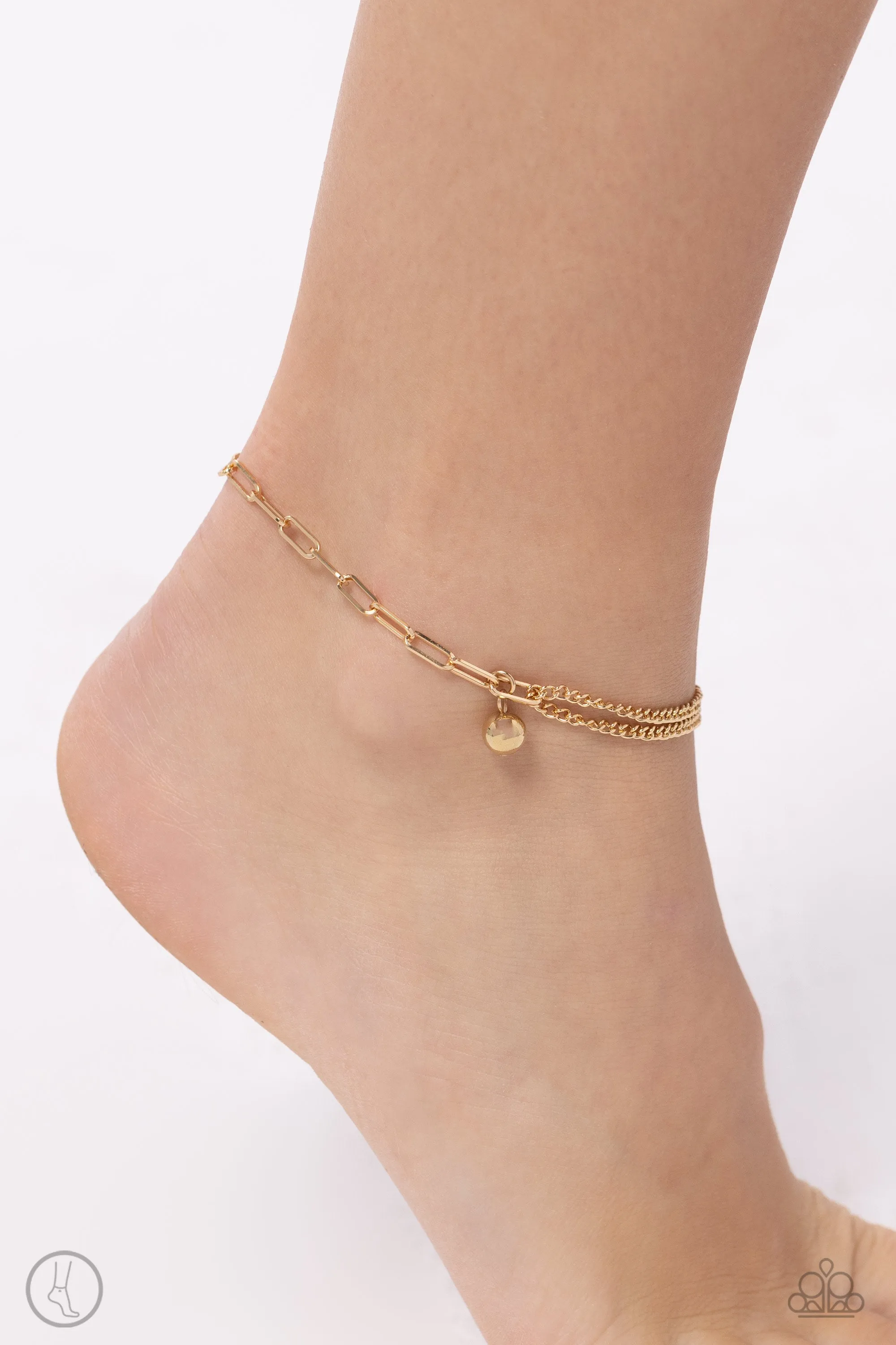 Solo Sojourn - Gold - Chain with Bead Paparazzi Anklet