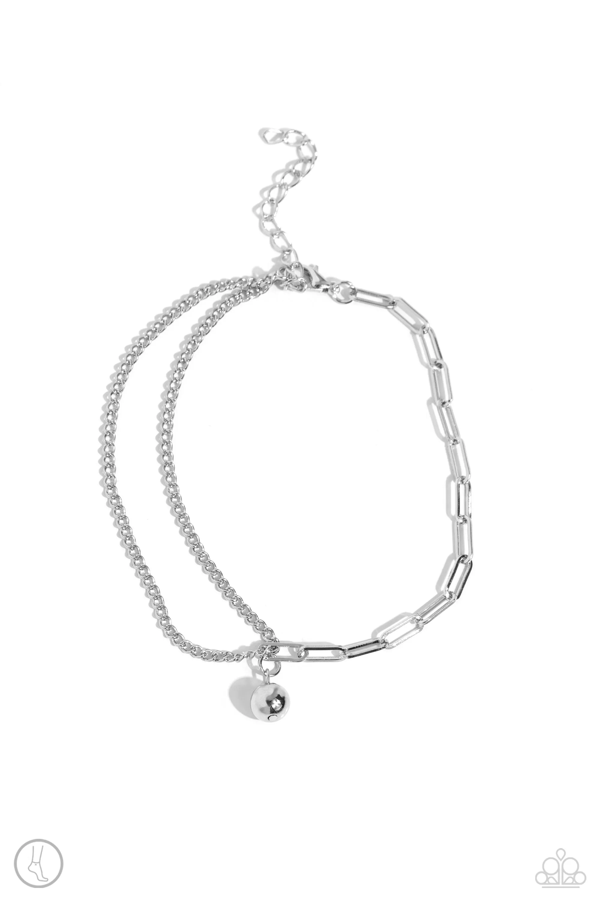 Solo Sojourn - Silver - Paperclip Chain Silver Bead Paparazzi Anklet