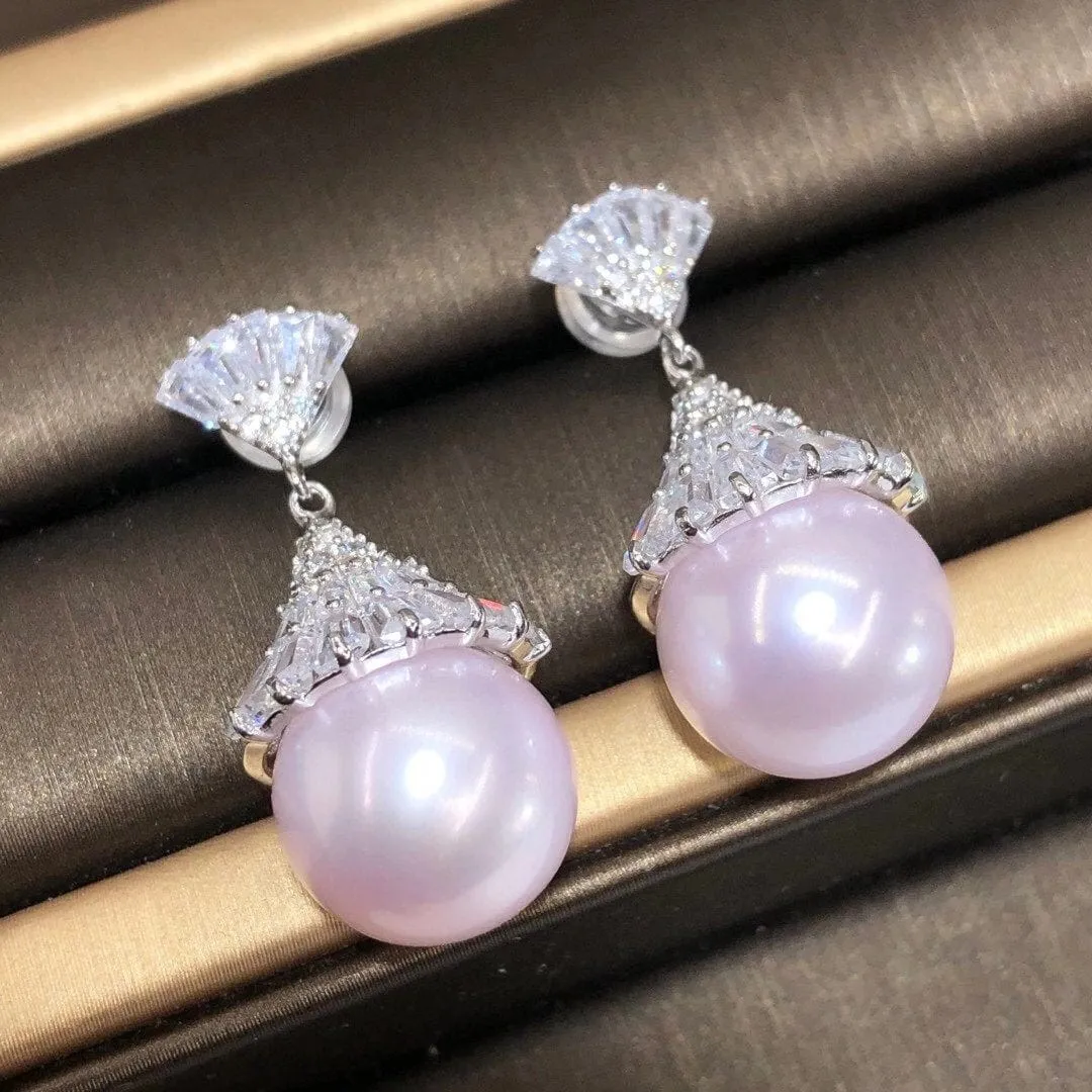 Sparkling Acorn Cap Fresh Water Light Pink Pearl Drop Earring