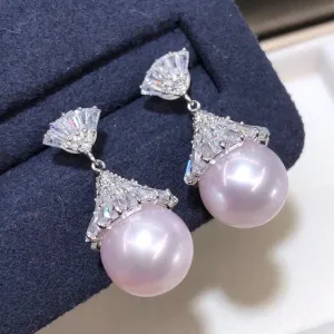 Sparkling Acorn Cap Fresh Water Light Pink Pearl Drop Earring