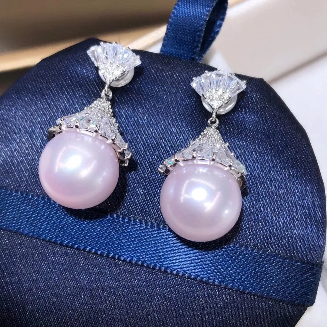 Sparkling Acorn Cap Fresh Water Light Pink Pearl Drop Earring