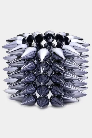 Spike Studded Stretch Bracelet In Pewter
