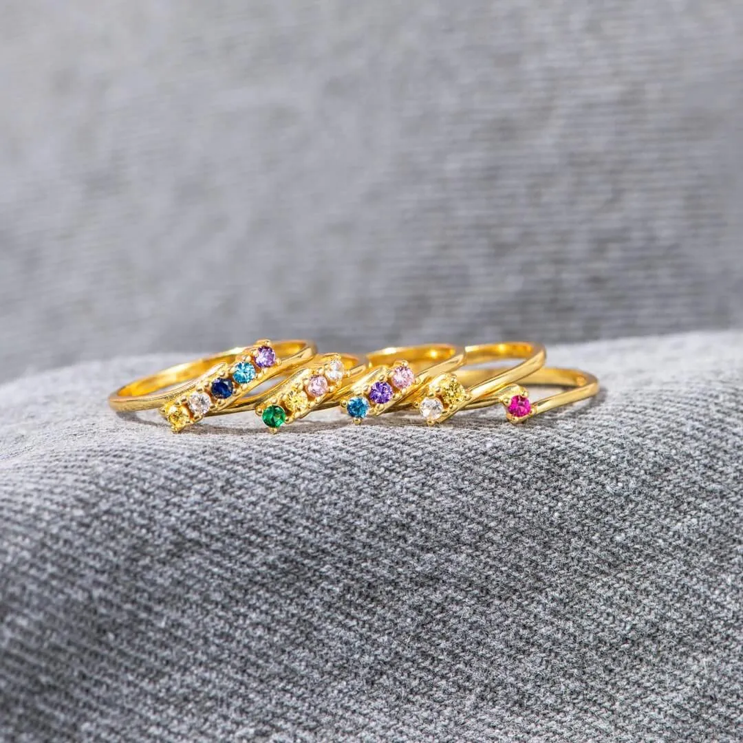 Spiral Dainty Birthstone Ring