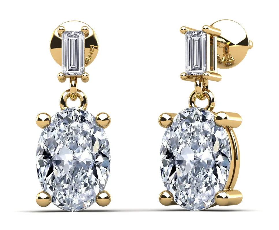 Splendid Oval Cut Diamond Drop Diamond Earrings with 1.32 ct.(finished) 3x1.5mm, 6x4mm