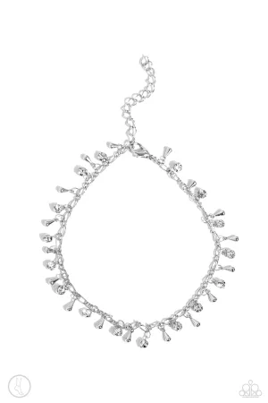 Sprinkled Selection - White - Rhinestone and Silver Bead Paparazzi Anklet