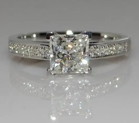 Square White Cubic Engagement Ring