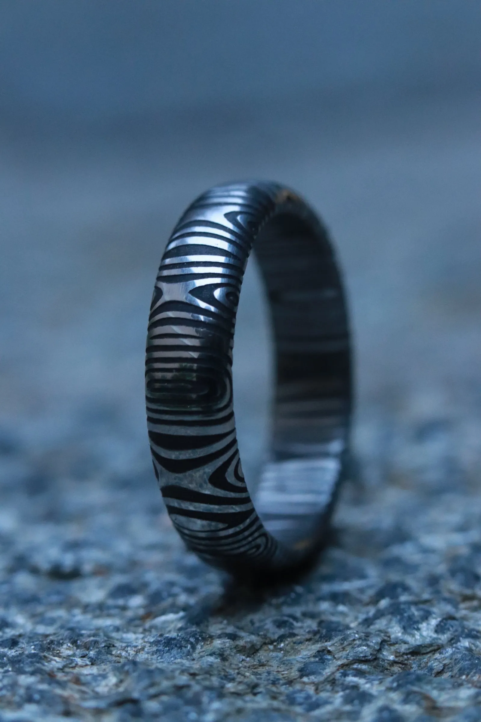 Stainless Damascus dark finish  "bamboo" 5mm damscus steel ring, damascus ring womens ring