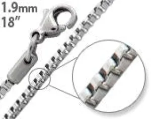 Stainless Steel 18" Box Chain Necklace 1.9 MM