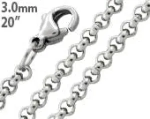 Stainless Steel 20" Round Rollo Chain Necklace 3.0 MM