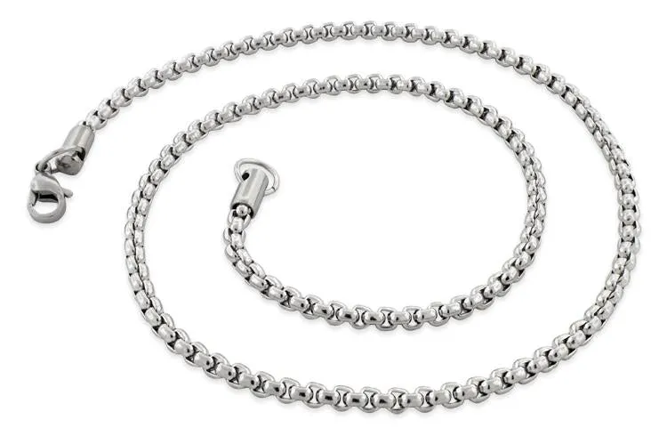 Stainless Steel 24" Round Box Chain Necklace 3.5 MM
