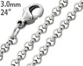 Stainless Steel 24" Round Rollo Chain Necklace 3.0 MM